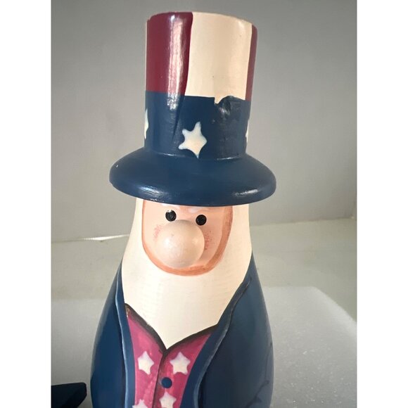 Pair Of Uncle Sam Wooden Americana Folk Art  Figurines Star Base USA Patriotic - Picture 4 of 6